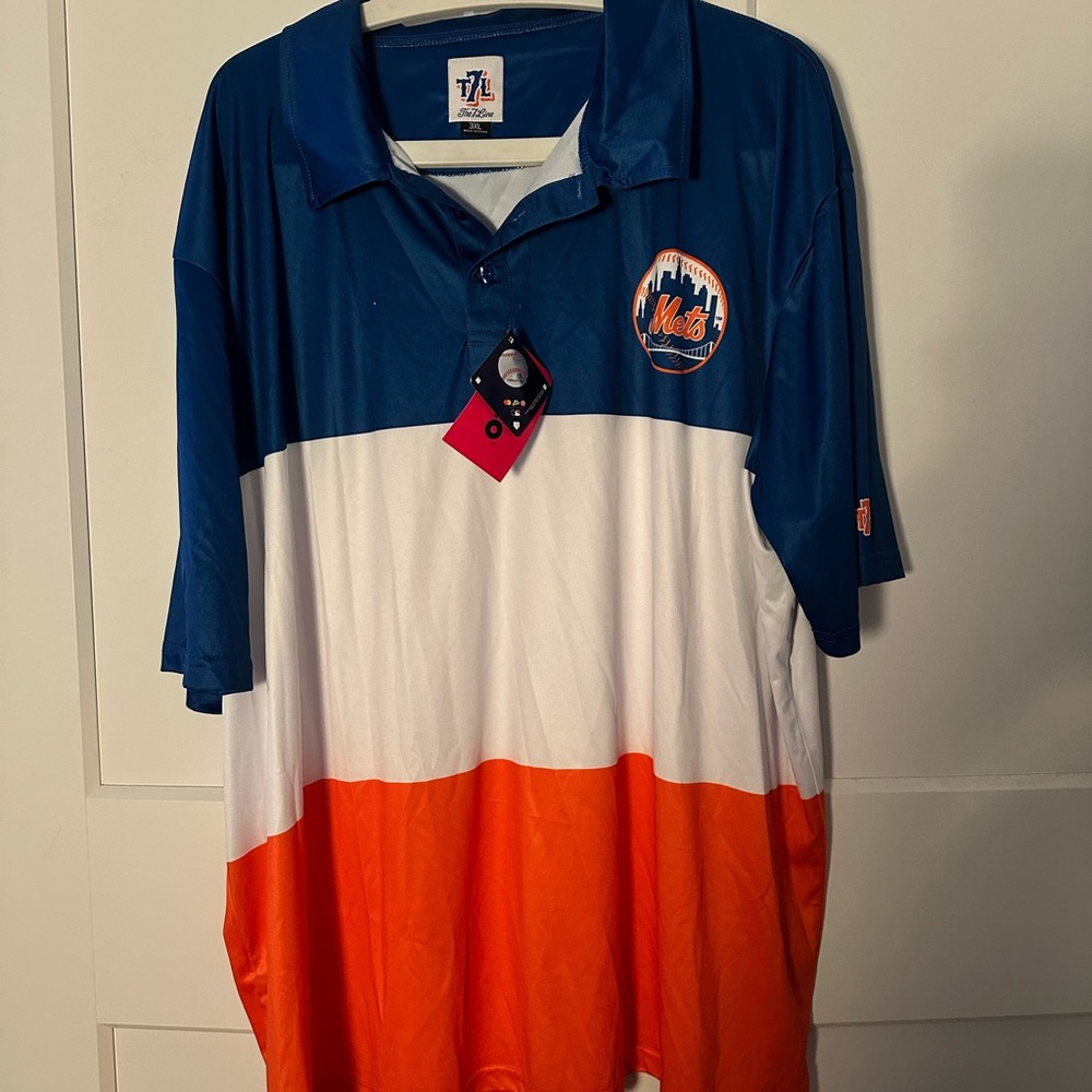 Men's Blue, White, and Orange Polo Shirt